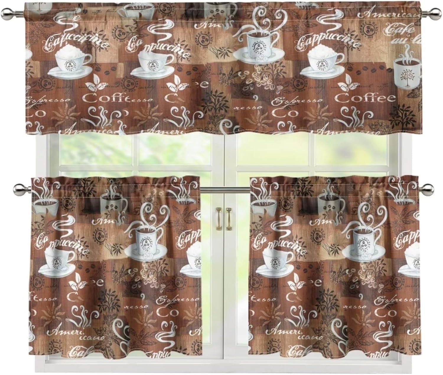 Coffee Theme Kitchen Curtains Window Curtains and Valances Set Farmhouse Short Tier Curtain for Kitchen Small Kitchen Decor