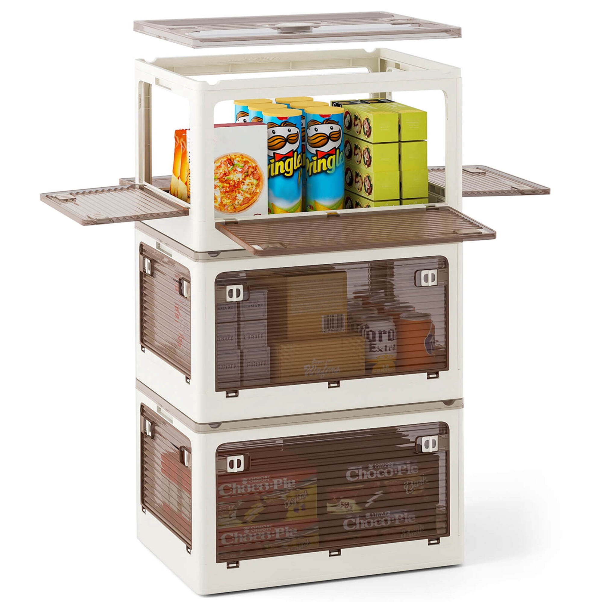 Costway Lot de 3 Bacs de Rangement Empilables avec Couvercles 34,5 Gallons Boîte de Rangement Pliable en Plastique