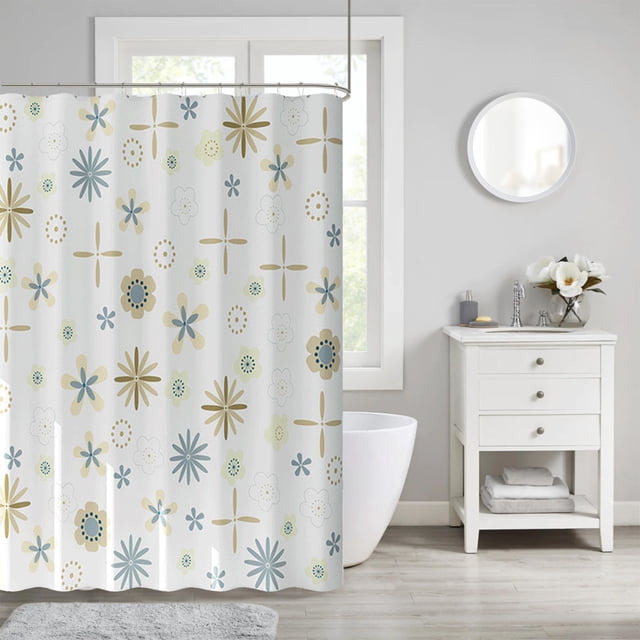 Waterproof Plastic Shower Curtain With Hooks Fish Pattern And Blue Flower Pattern Shower Curtain Suitable For Bathroom Decoration And Room Decoration