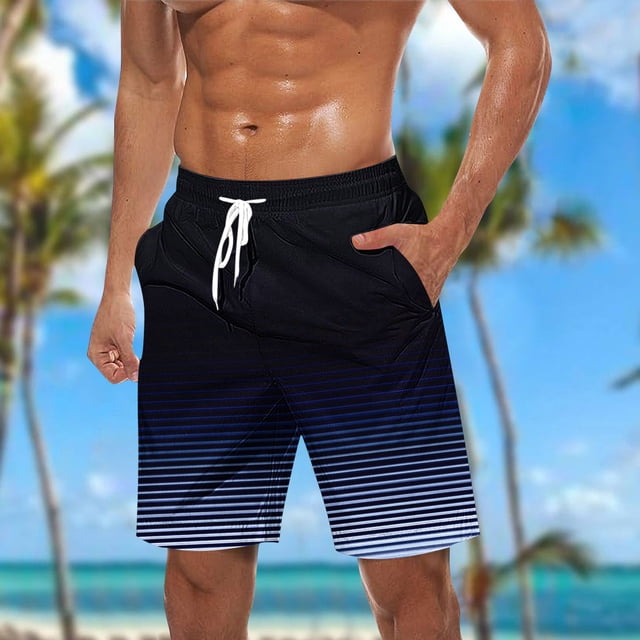Sentmoon Basketball Shorts Quick Dry Loose Summer Bermuda Shorts Striped Print Drawstring Elastic High Waist Running Shorts with Pockets Trendy Father for City Sightseeing Blue XXL