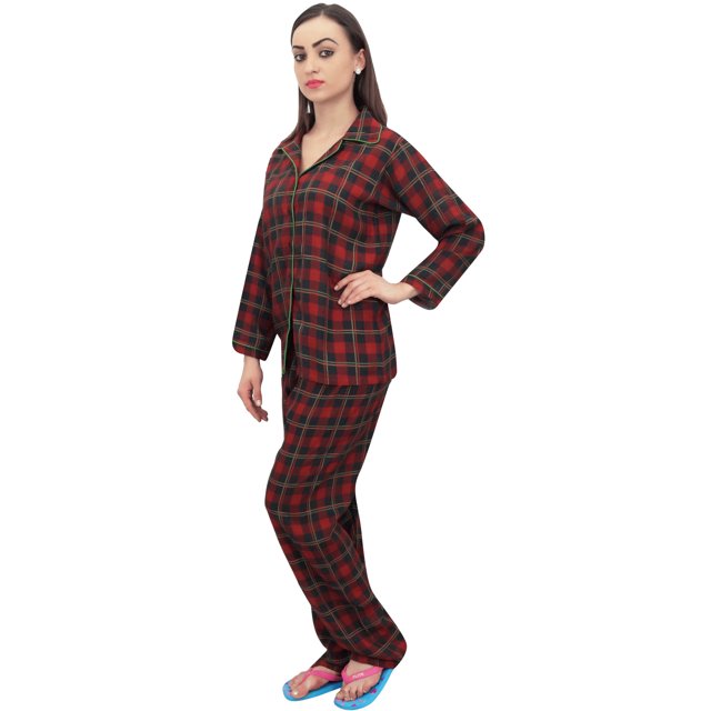 Bimba Check Printed Nightwear Button-Down Shirt With Pajama Pant 2 Pcs Set - 14