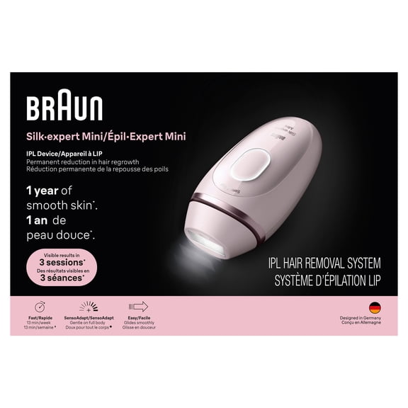 Braun Silk-Expert Mini IPL1111 Corded IPL Hair Removal Device, At Home Laser Hair Removal for Women and Men with Pouch, Venus Razor
