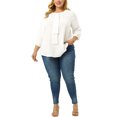 thumbnail image 2 of Agnes Orinda Women's Plus Size Work Round Neck Tie Neck Ruffled Office Chiffon Blouse 1X White, 2 of 8