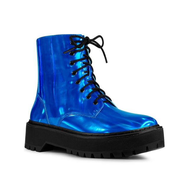 Unique Bargains Women's Round Toe Platform Lace Up Combat Ankle Boots