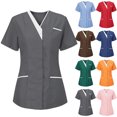 thumbnail image 1 of DDAPJ pyju Sarraus d'Infirmière pour Femmes, Hauts de Sarrau à Boutons-Pression à l'Avant, Cache-Cœur à Col en V, Manches Courtes, Chemises de Sarraus Médicaux, Soins de Santé, Uniforme de Travail pour Infirmière avec Poches, Soldes de Liquidation, Bleu Ciel, P, 1 of 4