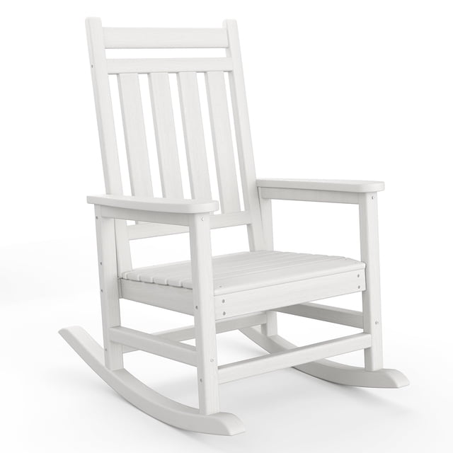 HDPE Outdoor Rocking Chair for Adults - All-Weather Resistant High Back Porch Rocker for Patio & Front Porch- White