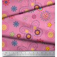 thumbnail image 3 of Soimoi Pink Poly Georgette Fabric Insect & Floral Clip Art Print Fabric by The Yard 42 Inch Wide, 3 of 3