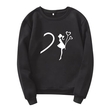Lolmot Couple Print Plus Velvet Long Sleeve Round Neck Pullover Sweatshirt Top (UNISEX)