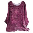 thumbnail image 1 of IROINID Liquidation Hauts Grande Taille pour Femmes Col Rond Manches Longues T-shirt Imprimé Blouse, Violet, 1 of 6
