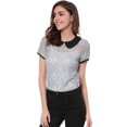 thumbnail image 2 of INSPIRE CHIC Women's See Through Contrast Color Collar Lace Top Blouse, 2 of 7
