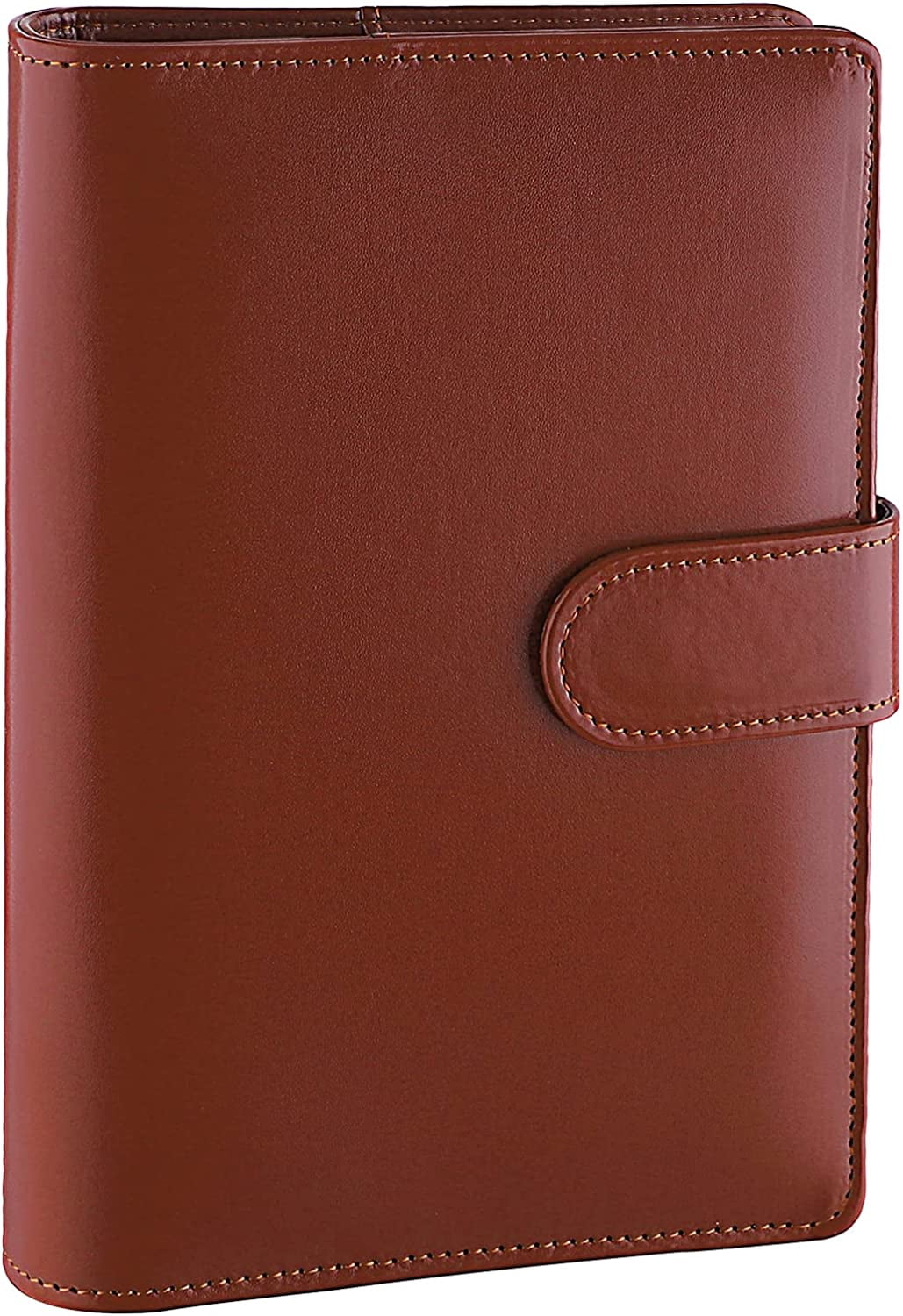 Woeilo A6 PU Leather Notebook Binder Refillable 6 Ring Binder for A6 Filler Paper, Loose Leaf Personal Planner Binder Cover with Magnetic Buckle Closure, Brown Brown