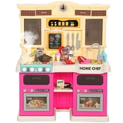Qaba Kids Kitchen Playset with Real Lights and Sounds, Pink