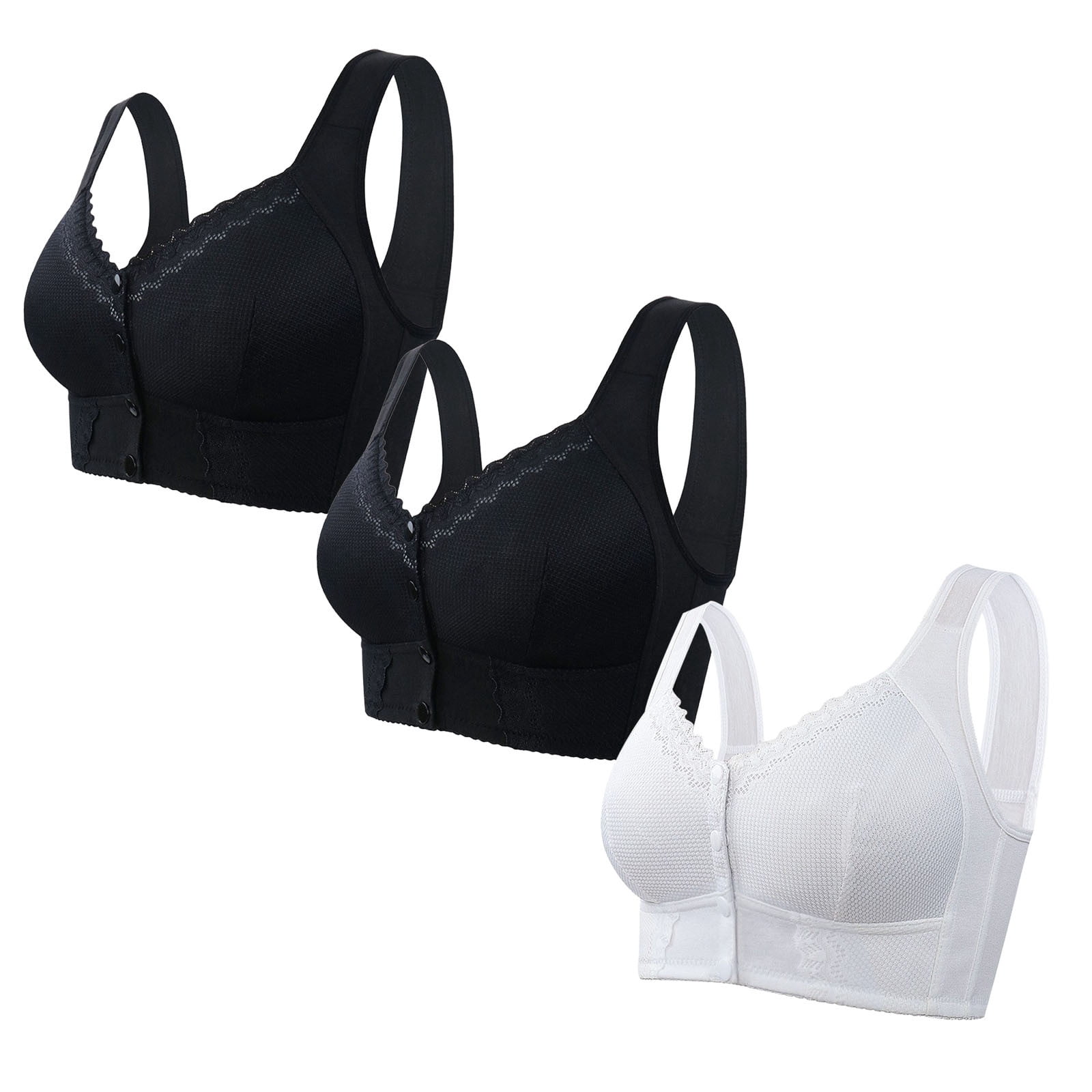 cfhntfmh 3pc Front Closure Bras for Women Mid Support Plus Size Bras Thin Wireless Bras Full Coverage T-Shirt Bralettes