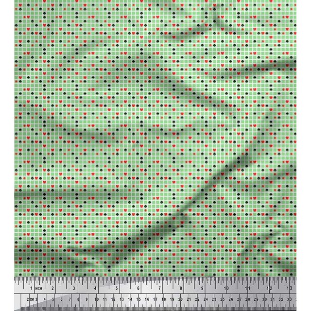 Soimoi Poly Georgette Fabric Poker Card Symbol & Check Print Fabric by Yard 42 Inch Wide