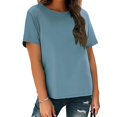 thumbnail image 4 of Baberdicy T-Shirts à Manches Courtes Décontractés Unis Amples à Col Ras du Cou pour Femmes Bleu TTG, 4 of 7