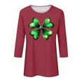 thumbnail image 4 of Elvqul T-Shirts pour Femmes à Manches 3/4 Mode T-Shirts de la Saint-Patrick Imprimé Col Ras du Cou Vert Chandails à Enfiler Hauts pour Femmes Grande Taille, 4 of 5