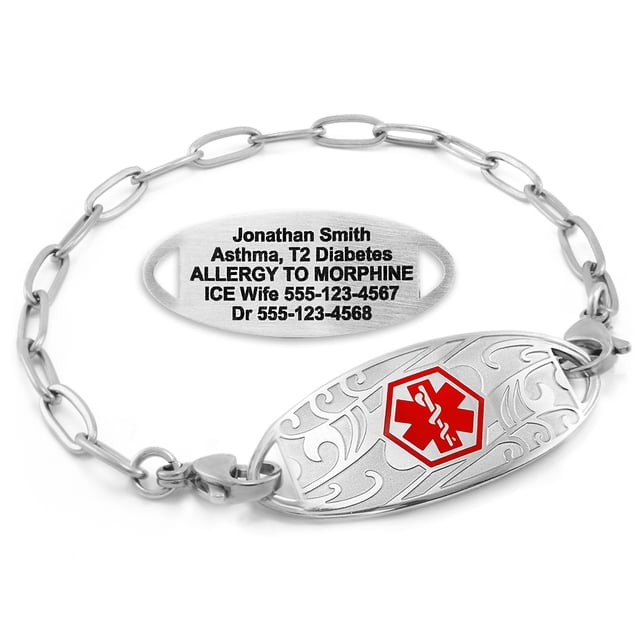 MedicEngraved Stainless Steel Custom Medical Alert Bracelet - 4mm Paperclip Link