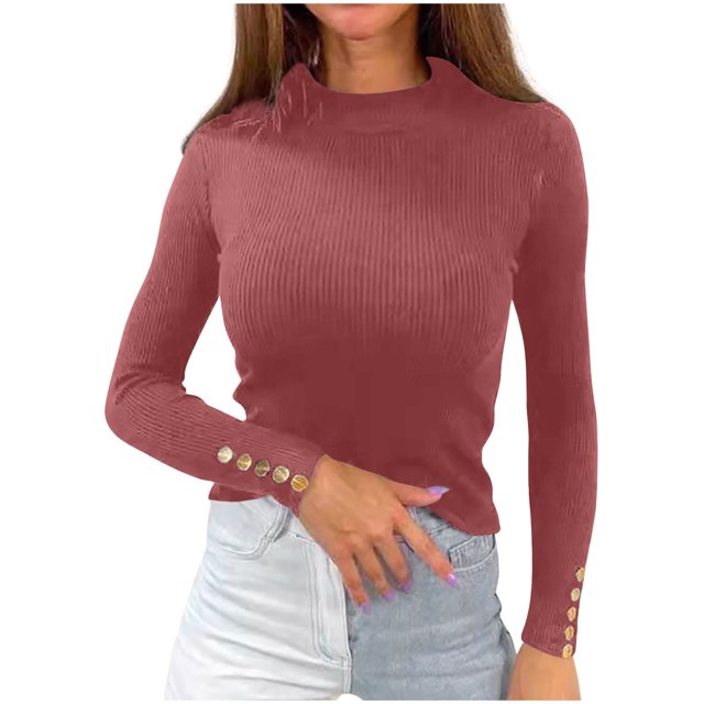 Pisexur Pull Col Roulé pour Femmes Couleur Unie Pulls Courts pour Femmes Tunique Pull Tricoté pour Femmes Décontracté Manches Longues Pulls d'Automne Pull Col Rond Hauts