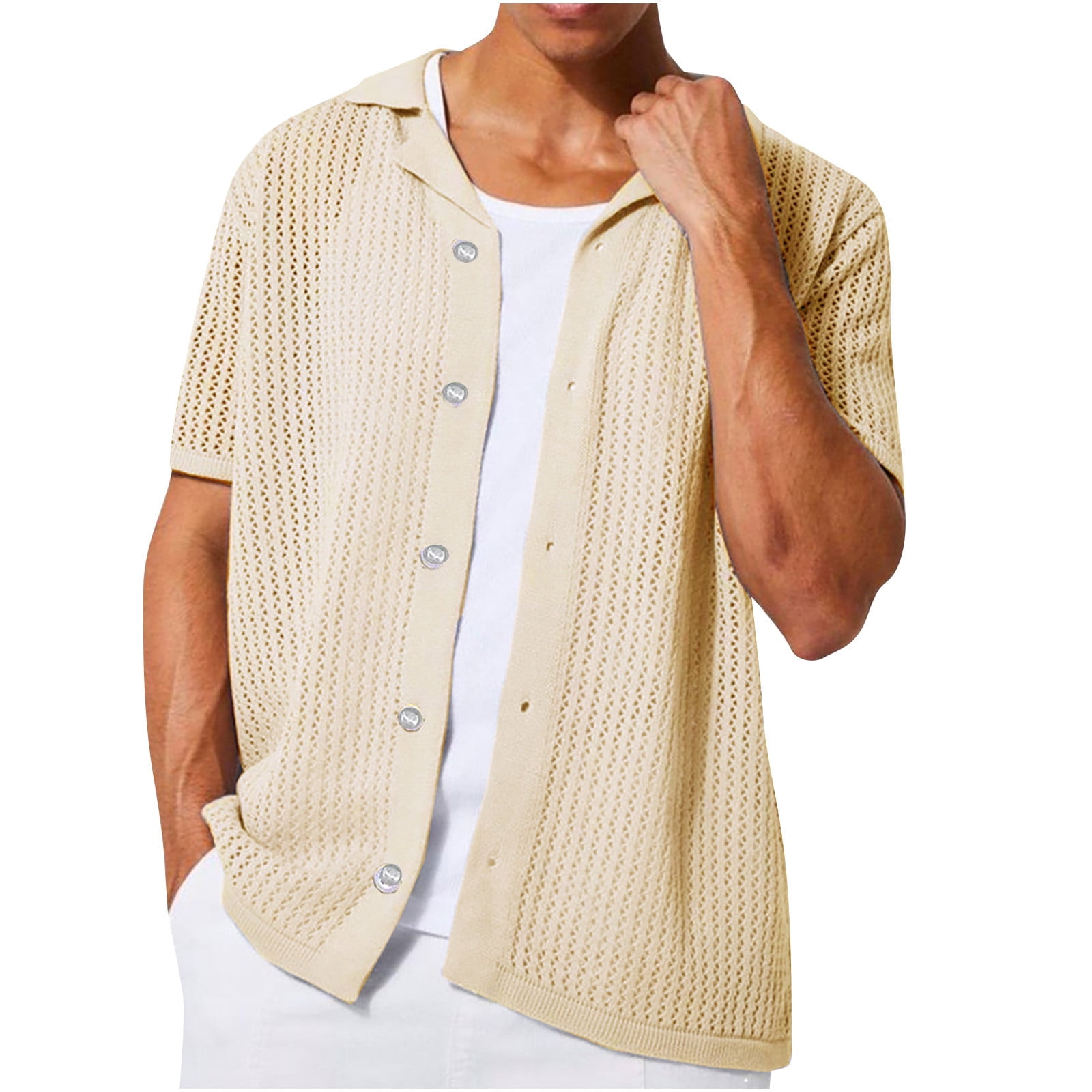 Birdeem Shirts for Men Mens Short Sleeve Turndown Collar Blouse