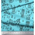 thumbnail image 3 of Soimoi Blue Rayon Crepe Fabric Architectural Structure Architectural Decor Fabric Printed Yard 46 Inch Wide, 3 of 5