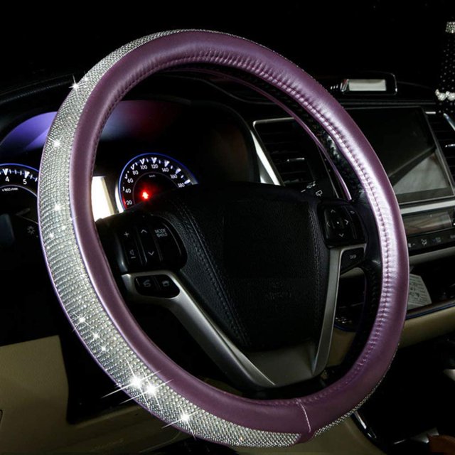 Housse de Volant Bling 15 Pouces pour Femmes, Cuir PU avec Strass Bling (Violet Foncé)