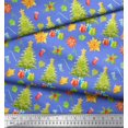thumbnail image 3 of Soimoi Blue Modal Satin Fabric Gifts & Christmas Tree Print Sewing Fabric Yard 42 Inch Wide, 3 of 5