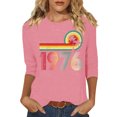 thumbnail image 3 of Uootdi Hauts pour Femmes Manches 3/4 Col Ras du Cou 1976 Imprimé Arc-en-Ciel Rétro Coupe Décontractée T-Shirts Nostalgiques pour Escapade d'Été Cadeau, 3 of 4