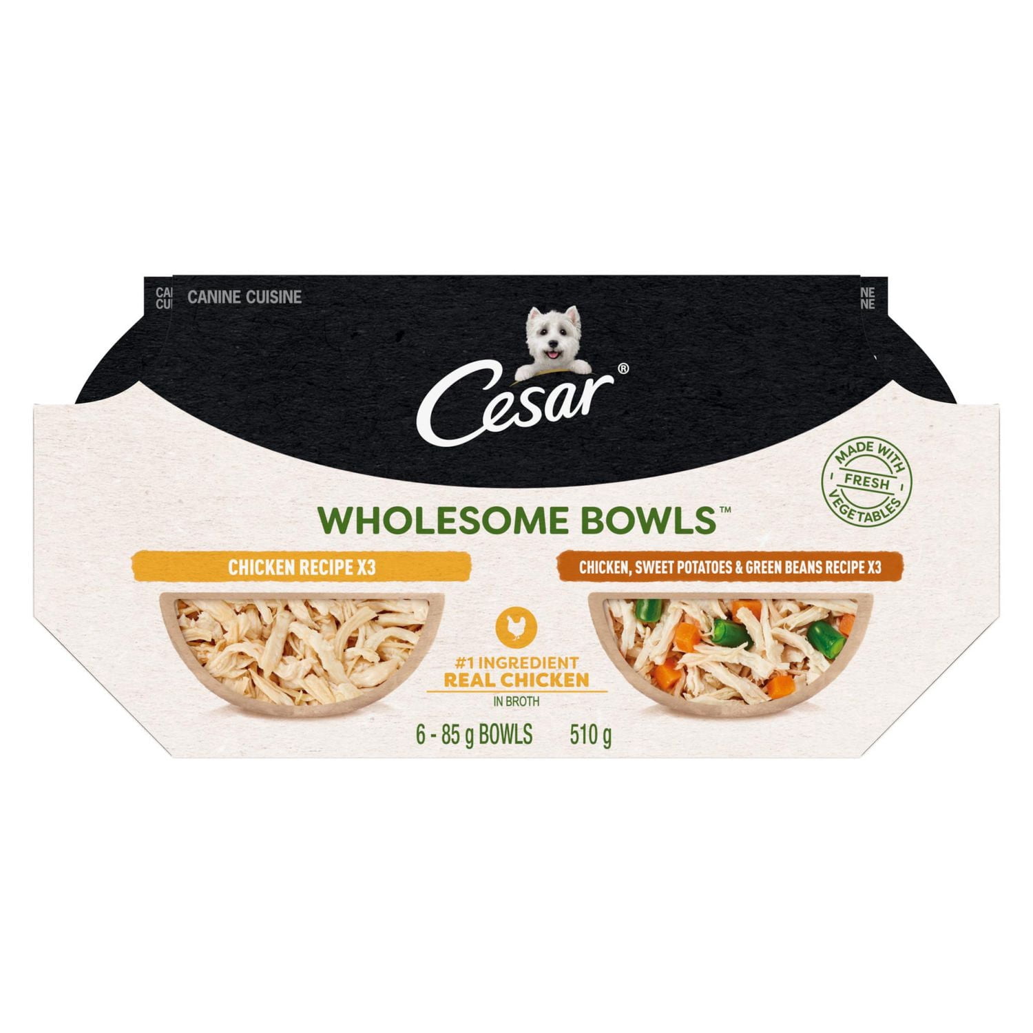 Cesar Wholesome Bowls Chicken & Chicken, Sweet Potato & Green Beans Multi Pack Wet Dog Food 6 pack