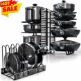 thumbnail image 1 of Pots and Pans Organizer Rack under Cabinet, 8-Tier Kitchen Cabinet Organizers and Storage, Adjustable Pot Racks, Pot Organizers inside Cabinet with 3 DIY Methods Baking Rock, 1 of 10