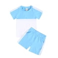 thumbnail image 1 of Économies d'Automne! HVOBTTY Ensemble Décontracté 2 Pcs pour Fille à Manches Courtes, Ensemble 2 Pcs pour Fille à Couleur Unie avec Encolure Ronde Filetée, Manches Courtes et Shorts Bleu Pâle, 70, 1 of 4