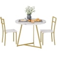 thumbnail image 1 of Towallmark 1 Table 2 Chaises MDF Table à Manger Ronde et Chaises Ensemble de Table de Cuisine pour Petit Espace Appartement Marbre Doré Blanc, 1 of 8