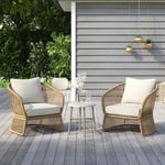 HOMETRENDS Lasso Steel 3-Piece Outdoor Chat Set with Cushions, Brown