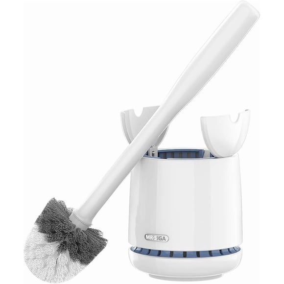 MR.SIGA Brosse de Cuvette de Toilette Haut de Gamme avec Support, Manche Solide et Poils Durables pour le Nettoyage de la Salle de Bain, Blanc, 1 Paquet