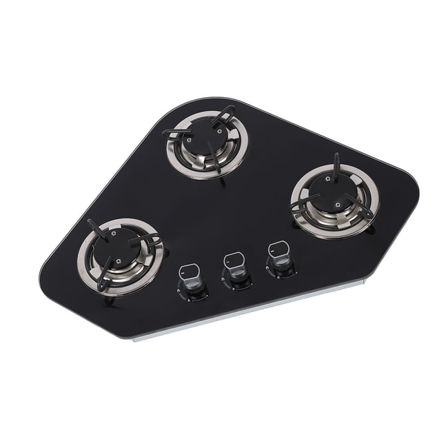 Cuisinière à Gaz, Cuisinière à Gaz en Acier Inoxydable avec Verre Trempé 3 Brûleurs 1,8 kW Installation Encastrée Chaleur Uniforme pour Caravane pour VR