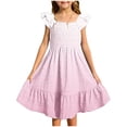 thumbnail image 1 of MIASHUI Robes pour Filles à Manches Volantées, Extensibles, Coupe Trapèze Évasée, Robe d'École, Rose Pâle, 4-5 Ans, 1 of 5