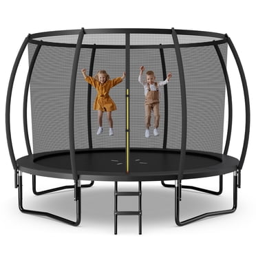 Patiojoy Trampoline 10 Pi Trampoline Récréatif Approuvé avec Échelle, Enceinte, Coussin de Sécurité et Cadre en Acier Galvanisé Antirouille Noir