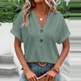 thumbnail image 2 of Dealovy Womesn Tops Summer Casual V Neck Buttons T-Shirts Short Sleeve Solid Color Loose Fitted Tees, 2 of 7