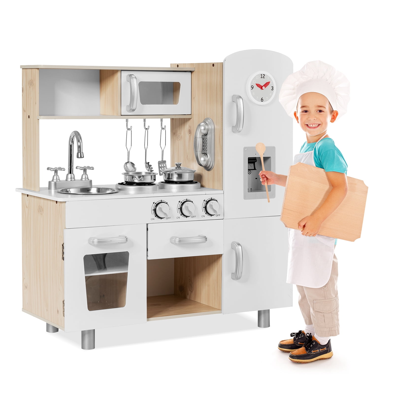 Patiojoy Kids Play Kitchen Toys with Matching Cookware w/Water Dispense Set for Boys and Girl