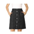 thumbnail image 1 of Unique Bargains Jupe Trapèze Taille Haute Décontractée en Denim pour Femme, Noir, 2TG, 1 of 7