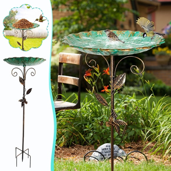 Bird Bath Metal Standing Garden Decoration Large 77cm Durable Outdoor Water Bowl for Birds