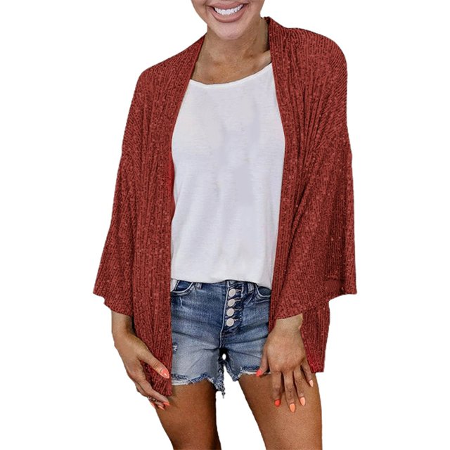 2025 Cardigan pour Femmes Chandail Classique d'Automne Mode Cardigans Col Ras du Cou Col à Boutons Boléros pour Robes Tricot devant Ouvert