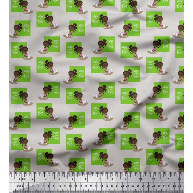 Soimoi Green Rayon Fabric Monitor & Bossy Girl Decor Fabric Printed Yard 42 Inch Wide