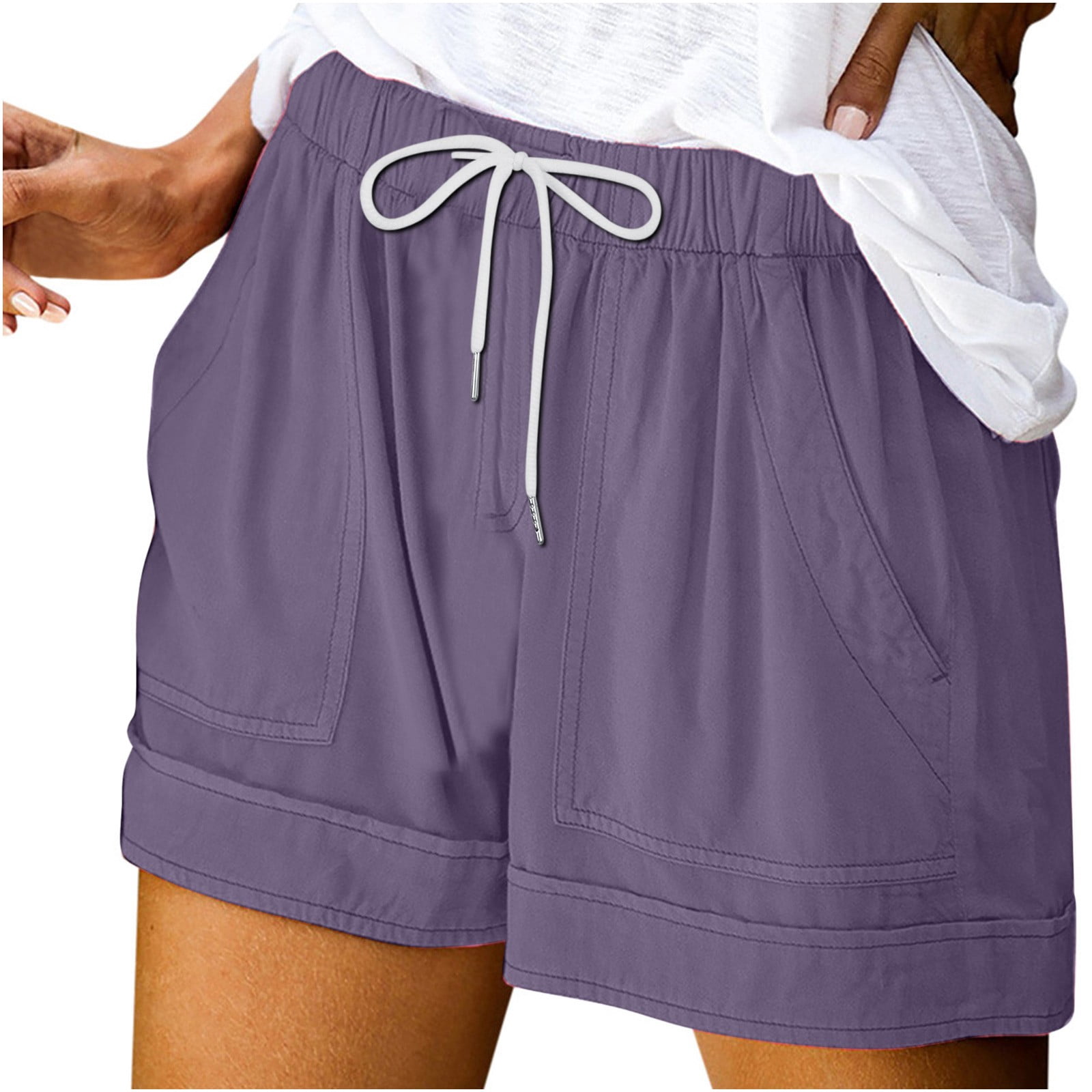 Women Comfy Drawstring Casual Elastic Waist Solid Color Shorts Summer Beach Lightweight Lounge Short Pants with Pockets