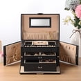 thumbnail image 3 of 3 Layers Jewellery Box, Lockable Women Jewelry Case Storage Organizer with Drawers for Earrings Rings Necklace, 3 of 7