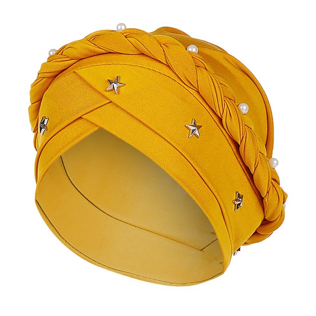 Women Beading Braid India Hat Muslim Ruffle Cancer Chemo Beanie Turban Wrap Cap