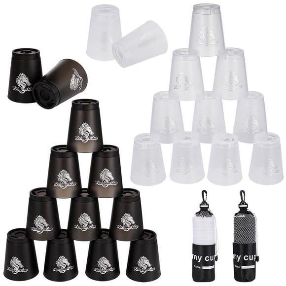 24 Pcs Gobelets Empilables de Sport, Jeu d'Entraînement de Vitesse pour Défi et Compétition, Gobelets Empilables en Plastique, Jeu Familial Classique pour Enfants et Adultes, Noir+blanc