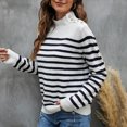thumbnail image 1 of Qertyioot Chandail à Rayures pour Femme Automne Hiver Tricoté Manches Décontractées Col Montant Boutons Chandail, 1 of 6