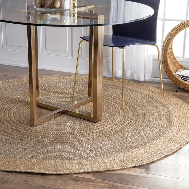 Indian Handmade Braided Inner Gray Natural Jute Area Rug, Home Décor Rug, Jute Rug for Bedroom, Dining Room, living room, Doormat Rug Size - 2' Round (60 cm x 60 cm)