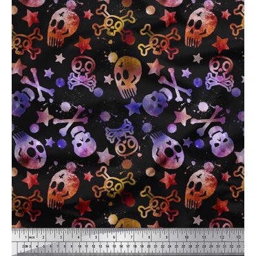 Soimoi Cotton Duck Fabric Star,Crossbones & Skull Halloween Fabric Prints by Yard 56 Inch Wide