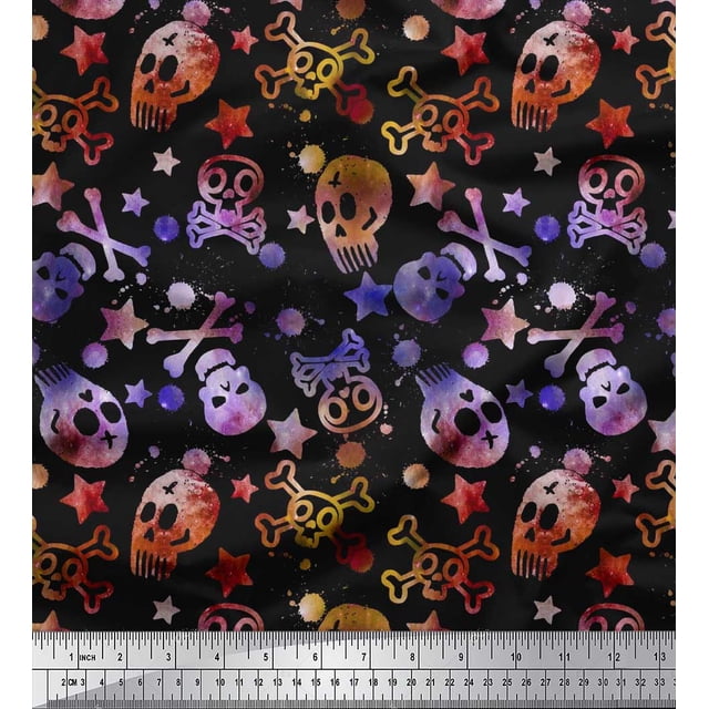 Soimoi Modal Satin Fabric Star,Crossbones & Skull Halloween Print Fabric by The Yard 42 Inch Wide